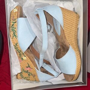 Style & Co. Blue Floral Embroidered Wedges